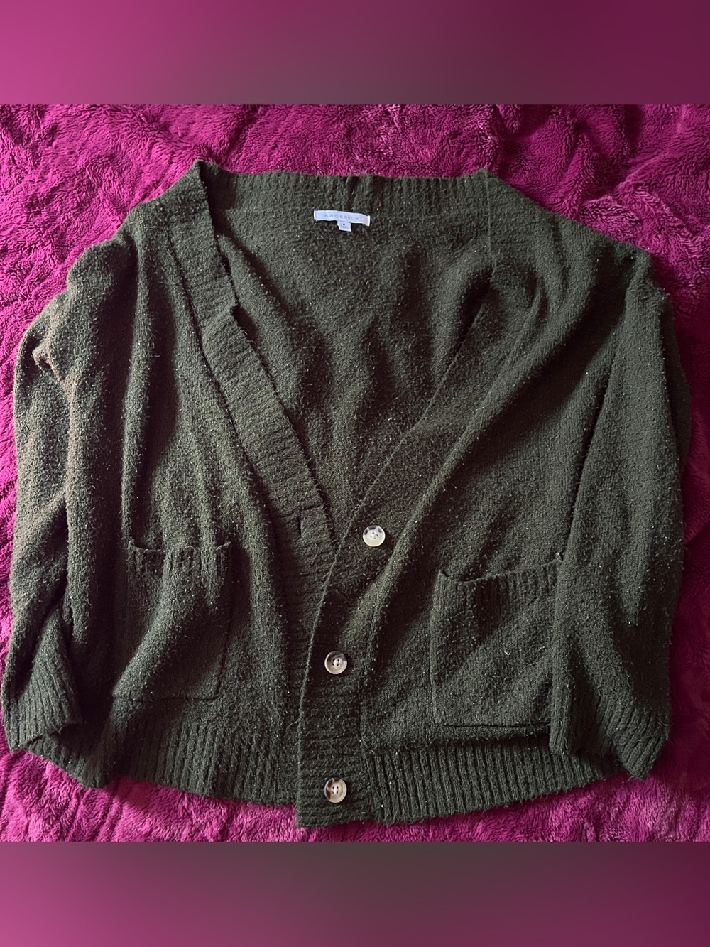 Purple Snow Olive Green Button-Front Sweater Cardigan
